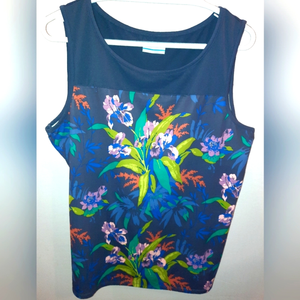 COLUMBIA WOMENS Chill River navy & green floral Tank Top size XL EUC